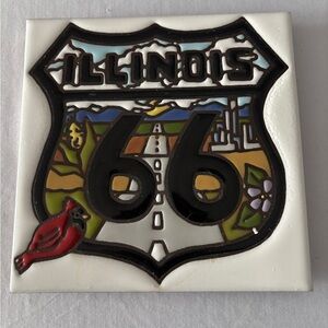 Illinois Route 66 Ceramic Trivet with Cardinal Design